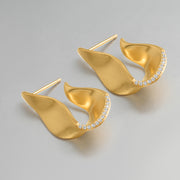 925 Sterling Silver With 14k Gold Plated Wavy Cz Hoop Studs, U Shape Twisted Hoops, Modern Gold Plated Jewelry for, Classic Silver Hoops